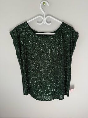Eclipse Green Sequin Short Sleeve Top